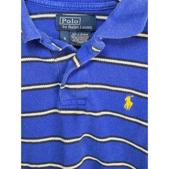 Polo Ralph Lauren Other - Polo Ralph Lauren Kids Blue Striped Short Sleeve Polo Shirt Yellow Pony Size 5